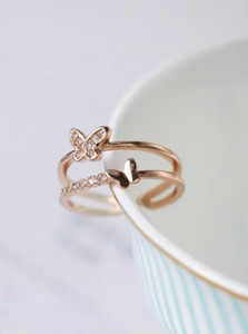 Devora Adjustable Heart love ring for girls and women's valentine gift Stainless Steel Zircon Sterling Silver Plated Ring Set