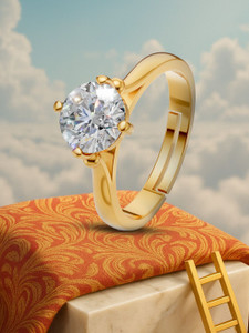 Miss Highness 925 Pure Silver Gold Plated Solitaire Ring for Women, Adjustable, Gift for Her Sterling Silver Cubic Zirconia Gold Plated Ring