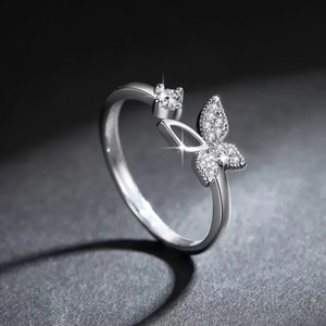 Alvira Beautifully Butterfly Adjustable Ring for Women & Girls With Rose Box Packing Stainless Steel Swarovski Zirconia, Diamond Silver Plated Ring