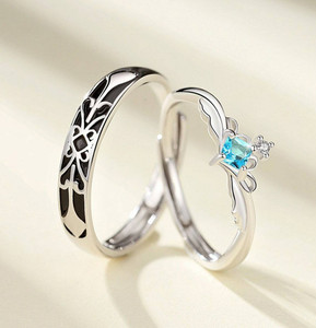 Syfer The Knight and the Princess Blue Diamond Couple Ring Valentine Gift for Lovers Alloy Cubic Zirconia Platinum Plated Ring Set