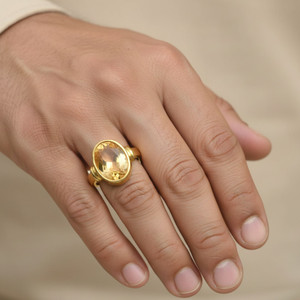 BajariyaFashions Natural Gemstone Adjustable Ring pukhraj 6.11 Ratti A+++ Quality क्रिस्टल नीलम सोना प्लेटेड रिंग