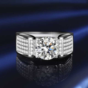 Zarkan Hallmarked Men's Premium Silver Ring With Classic Diamond Silver Zircon Rhodium Plated Ring
