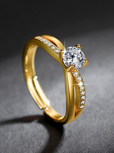 MYKI Cross adjustable Ring For Women Girls Stainless Steel Crystal Gold Plated Ring