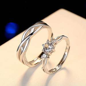 Karishma Kreations AdjustableCoupleRingsComboforloversgiftvaentine Brass, Stainless Steel, Copper, Brass Cubic Zirconia, Diamond Rhodium, Silver Plated Ring Set