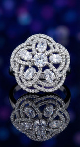 ShinAura ROUND COCKTAIL AD STONE LUXURY RING Metal Silver Plated Ring