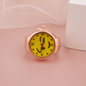 GC PREMIUM JEWELLERY Stylish RoseGold Smiley Adjustable Analog Watch Type Finger Ring Girls & Women Brass Gold Plated Ring