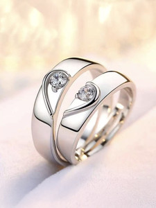 Devora Valentine Gifts Heart Couple for Girls and Boys Propose for lovers Stainless Steel Zircon Sterling Silver Plated Ring Set