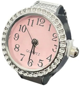 Fashion Frill Ring Watch For Women AD Studded Stylish Strachable Peach Ring For Women Girls Stainless Steel Cubic Zirconia Silver Plated Ring