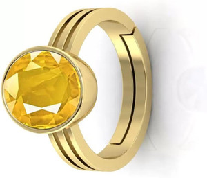 EVERYTHING GEMS 7.25 Ratti 6.75 Carat A+ Quality Natural Yellow Sapphire Pukhraj Stone Brass Sapphire Gold Plated Ring