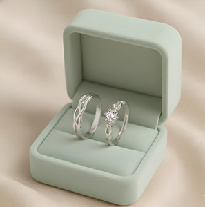 GanPatique Couple Ring | Engagement Ring | Marriage ring | Women Ring Stainless Steel Cubic Zirconia Silver Plated Ring Set