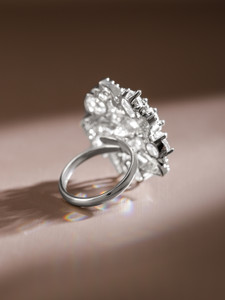 RUBANS Rhodium-Plated White CZ Studded Swirl Design Adjustable