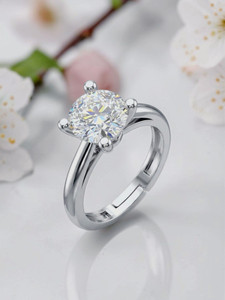 SH24K 925 Sterling Silver Women's Adjustable Solitaire Ring | Silver Cubic Zirconia Sterling Silver Plated Ring