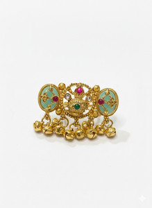 V L ENTERPRISE Traditional Gold-Plated Meenakari Adjustable Ring with Ghungroo Droplets Brass, Metal, Copper Pearl Gold, Brass Plated Ring