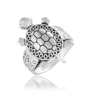 Admier Feng Shui Brass Antique silverplated Turtle Kachua Tortoise Finger Ring Brass Black Silver Plated Ring