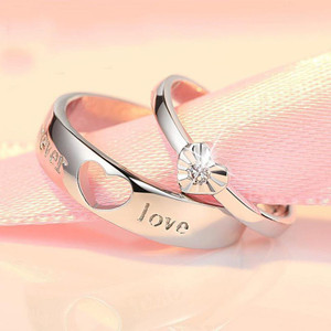 BlueShine Adjustable Couple Ring for lovers in Silver valentine gift proposal Finger Rings Alloy Cubic Zirconia Sterling Silver Plated Ring Set