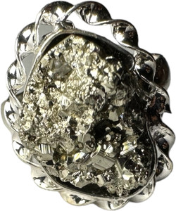 Oorjas Pyrite With Authenticity Certificate Money Magnet Stainless Steel Crystal Ring