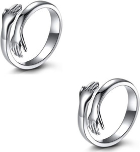 zayraa Stylish Set of 2 Friendship and Loved Ones Cuddle Exclusive Designed Hug Ring Alloy, Brass, Stainless Steel Cubic Zirconia Silver Plated Ring Set