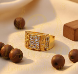 Pandadi Collection Stylish Brass Diamond Gold Plated Ring Brass Diamond Gold Plated Ring