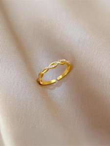Modeflix Stylish Gold-Toned Twist Adjustable Ring Copper Zircon Gold Plated Ring
