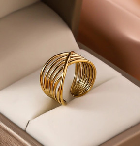 AKISON JEWELS Rings for Women Girls Anti Tarnish Waterproof w/ Box Daily Wear Adjustable Open Stainless Steel Gold Plated Ring