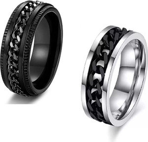 Lila Stylish Dude Stainless Steel Chain Rotatable Black Silver Band Ring Thumb Ring Stainless Steel Titanium Plated Ring