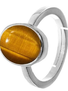 EVERYTHING GEMS 7.25 Ratti 6.57 Carat A+ Quality Tiger Eye Gemstone Ring For Men and Women's Brass Crystal Silver Plated Ring