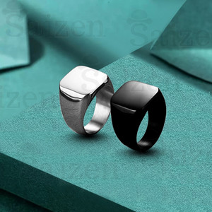 Gift Nest Black And Silver Square Width Vintage pack of 2 Ring combo set for men and boys Stainless Steel Black Silver Plated Ring Set