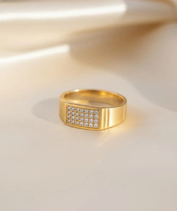 Pandadi Collection Stylish Brass Diamond Gold Plated Men Ring Brass Diamond Gold Plated Ring Brass Diamond Gold Plated Ring