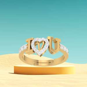 Kanak Jewels ILU V Letter Rings Gold Adjustable Valentine Latest American Diamond Freesize Adjustable Fancy Ring Love Heart Initial Alphabet Rings for Girls Couple Girlfriend Women Ring Finger ring Brass Cubic Zirconia Gold Plated Ring