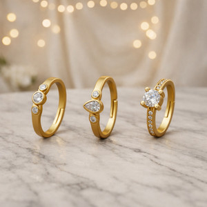 REEWAZIMPERIAL Gold Plated American Diamond Adjustable Ring Combo for Women (Pack of 3) Brass Cubic Zirconia Gold Plated Ring Set