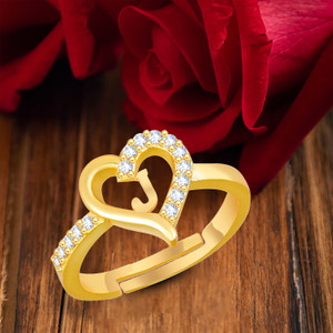 Kanak Jewels Valentine Gift Initial Letter J ring for Girls stylish design Gold plated ring Brass Cubic Zirconia Gold Plated Ring