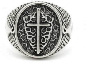 M Men Style Men’s Silver-Tone Cross Design Statement Textured Metal Ring मेटल रोडियम प्लेटेड रिंग