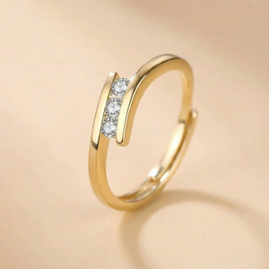 MYKI Attractive 3 Solitaire Diamond Ring For Women & Girls Stainless Steel Cubic Zirconia Gold Plated Ring