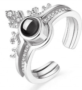 Devora I Love You 100 Languages Crown propose ring for girls on valentines Stainless Steel Zircon Silver Plated Ring