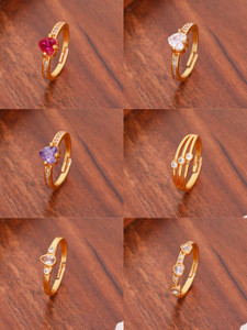 brado jewellery Heart Shape Crystal Ring | Adjustable | Pink, Green, Blue, White & Yellow Brass Diamond Gold Plated Ring Set