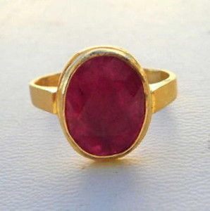 Chopra Gems A+ Quality Natural Burma Ruby Manik Gemstone Ring for Women's and Men's Brass Gold Plated Ring