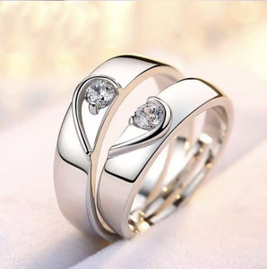 Devora Valentine Gifts Heart Couple Ring for Girls and Boys Propose for lovers Stainless Steel Zircon Sterling Silver Plated Ring Set