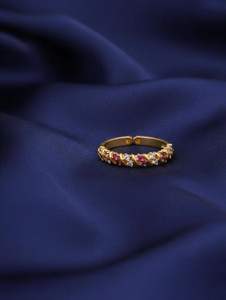 SDMICRO Golden Ring for Women Minimal | Adjustable Ethnic Ring for Girls Daily Wear | Brass Cubic Zirconia Gold Plated Ring