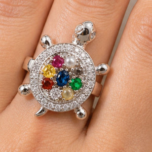 BajariyaFashions Bajariya Fashions Divine Navratna Tortoise Ring | 9 Ratna Birthstone Ring Alloy, Brass, Crystal Ruby, Pearl, Coral, Emerald, Sapphire, Diamond, Cat's Eye Silver Plated Ring