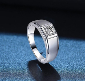 MYKI Stylish Zircon Adjustable Ring For Men Stainless Steel Swarovski Zirconia Silver Plated Ring