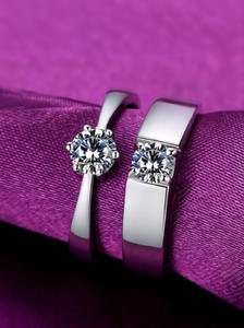 SILVOSWAN Valentine Gifts Couple Rings for Girls and Boys Valentine Day Propose Your Girlfriend Metal Platinum Plated Ring Set
