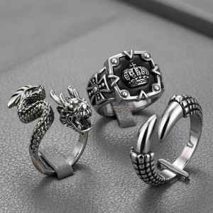 Astrodidi King Crown, Dragon King & Eagle Claw Ring Combo | 3 Stainless Steel Rings Stainless Steel Silver Plated Ring Set