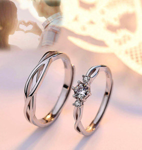 Karishma Kreations Adjustable Couple Rings for lovers valentine gift Stainless Steel Silver Ring Brass, Stainless Steel, Copper, Brass Cubic Zirconia Rhodium, Silver, Titanium Plated Ring Set