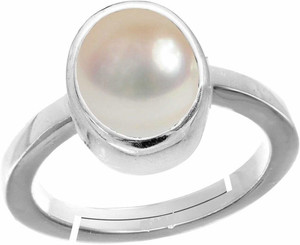 EVERYTHING GEMS Certified Pearl Stone/Moti 5.25 Ratti 4.40 Carat Natural Round Shape Silver Ring Brass Pearl Silver Plated Ring