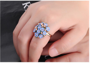 BlueShine Adjustable Blue Floral Fashion Style Ring For Women & Girls Trendy Party Wear Fancy Ring Alloy Cubic Zirconia Ring Set