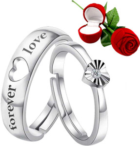 SILVER SHINE Silver Shine Silver Plated Adjustable Couple Ring with 1 Piece Red Rose Gift Box for Men and Women Alloy Ring Set