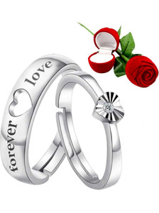 SILVER SHINE Silver Shine Silver Plated Adjustable Couple Ring with 1 Piece Red Rose Gift Box for Men and Women Alloy Ring Set