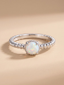 MYKI Sizziling Round Shaped Mother of Pearl Finishing American Diamond Ring for Women & Girls Stainless Steel Silver Plated Ring
