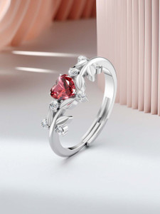 Miss Highness 925 Pure Red Heart - Women, Free Size Adjustable, Gift - Her Sterling Silver Cubic Zirconia Rhodium Plated Ring