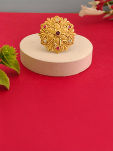 Kesvi 1 GRAM GOLD PLATED ADJUSTABLE RING FOR GIRLS & WOMEN Brass Cubic Zirconia, Ruby Gold Plated Ring